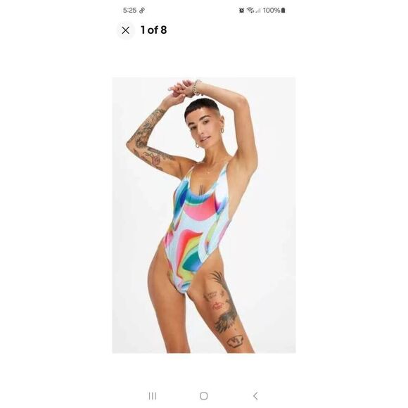 New Large Fabletics Pride Low Back Carnival One Piece Swimsuit Bathing Suit NWT - Picture 1 of 6